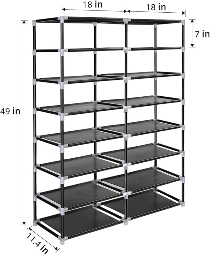 ERONE Shoe Rack Storage Organize, 28 Pairs Portable Double Row with Nonwoven Fabric Cover Shoe Shelf Cabinet for Closet-NeatNest