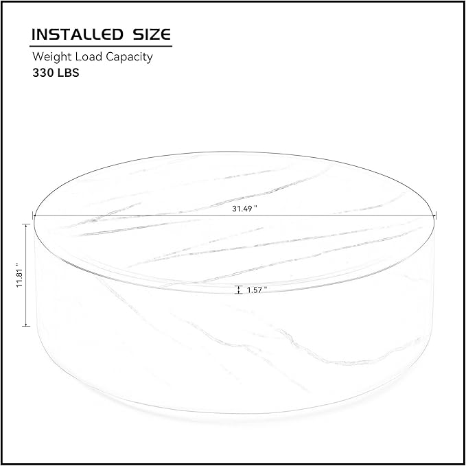 Marble Coffee Table, Modern Round Coffee Table, Circle Drum Coffee Tables, Fiberglass Center End Table for Living Room Apartment Office, No Assembly (31.49" Faux Marble Black)