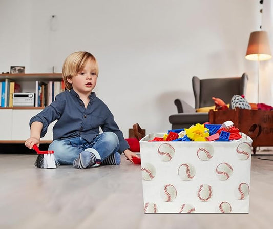 CLOCOR Rectangular Baseball Storage Basket,Collapsible Fabric Storage Container,Gift Basket(Baseball)-NeatNest