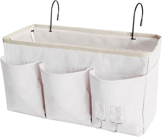 Bedside Caddy, Bedside Hanging Storage Organizer forBunk and Hospital Beds,College Dorm Bed,Can be Placed Glasses Books Mobile Phones (White 1)-NeatNest