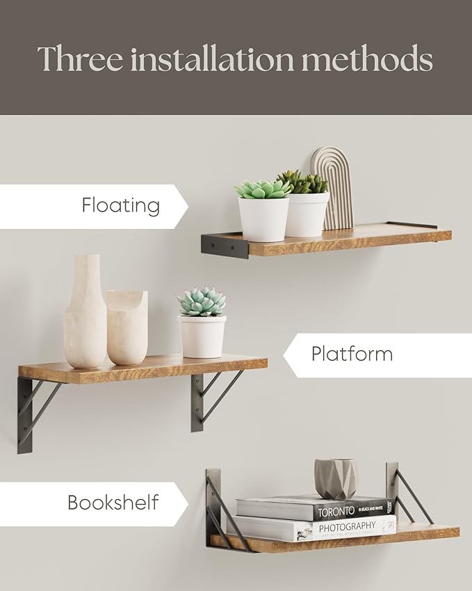BAYKA Wall Shelves for Bedroom Decor, Floating Wall Shelves for Living Room Kitchen Storage, Wall Mounted Rustic Wood Floating Shelves for Kids Books,Corner Shelves for Bathroom(Set of 3)-NeatNest