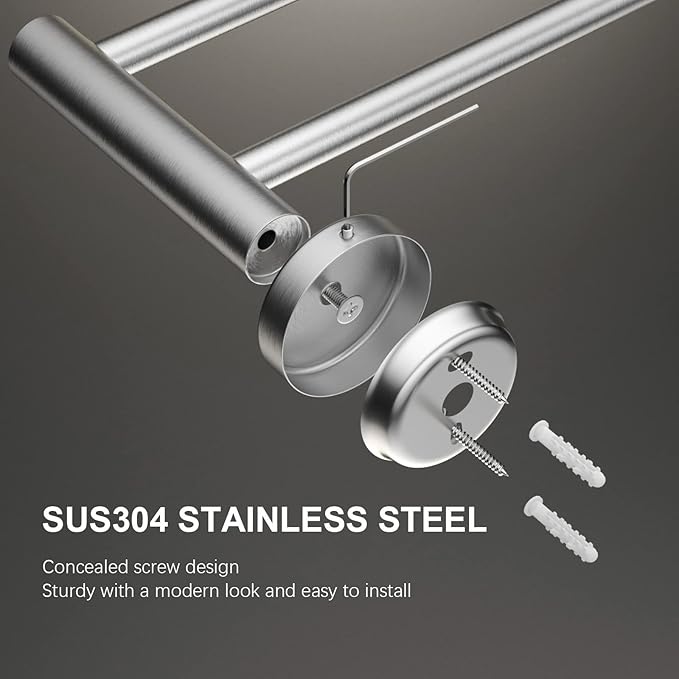 Adjustable 16 to 27.6 Inch Single Towel Bar, iMomwee Satin Brushed Nickel Finished SUS304 Stainless Steel Bath Towel Holder, Wall Mount Towel Rail for Bathroom Kitchen Washroom, 1" Diameter Towel Rod