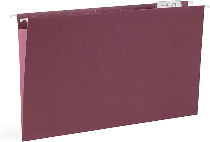 25 Blue Summit Supplies Colored Hanging File Folders Legal Size, Assorted Jewel Tone Colors, Legal Size Hanging File Folders for Filing Cabinet with Plastic Tabs and Inserts, Durable 11pt Paper