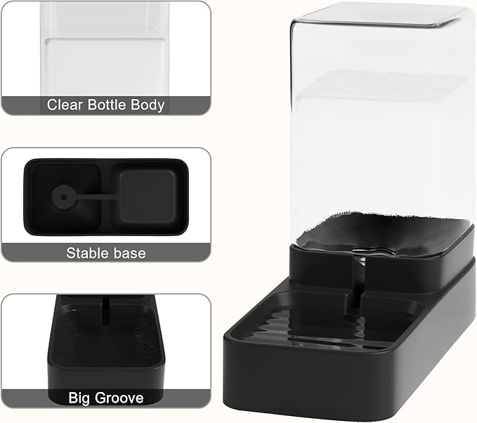 Automatic Cat Feeder and Water Dispenser in Set with Pet Food Bowl,Gravity Dog Waterer and Food Feeder for Small Medium Dog Cat Puppy Kitten Large Capacity(3.3L,Black)-NeatNest