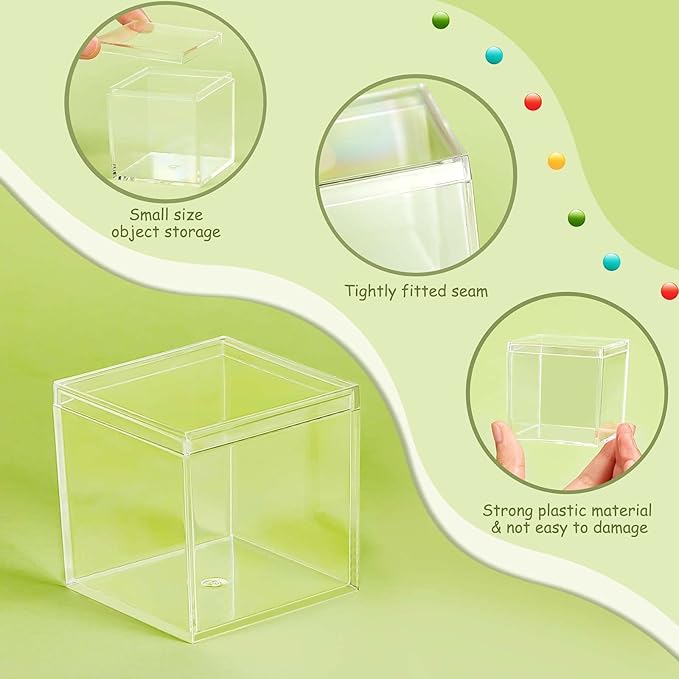 Blulu 8 Pieces Clear Acrylic Plastic Jewelry Box Mini Storage Box Mini Cube Containers with Lids for Candy Pill and Tiny Jewelry(Square,1.77 x 1.77 x 1.77 Inch)-NeatNest