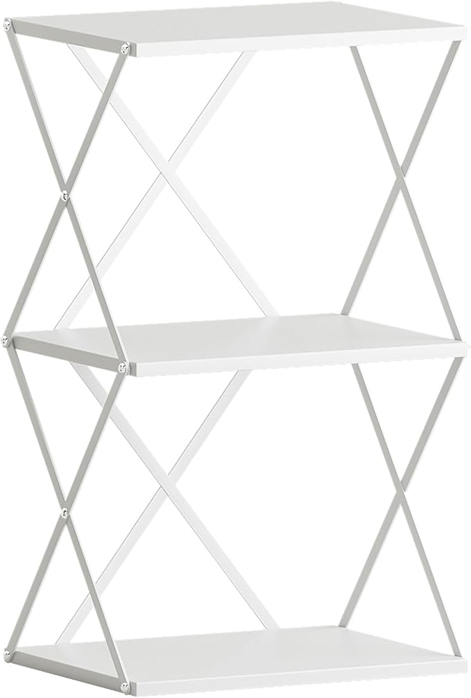 3-Tier End Table Small Side Table Tall Bedside Night Stand with Storage Sofa Side desks for Living Room Bedroom Office Bathroom Small Space White ET-03W