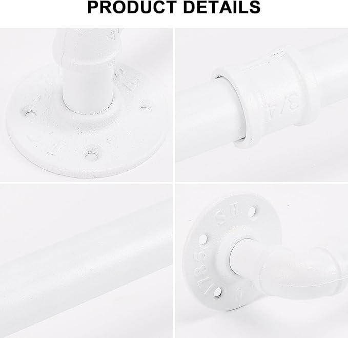 Industrial Pipe Towel Rack Towel Bar, Heavy Duty Wall Mounted Rustic Farmhouse Bath Towel Holder for Bathroom (White, 32 inch)