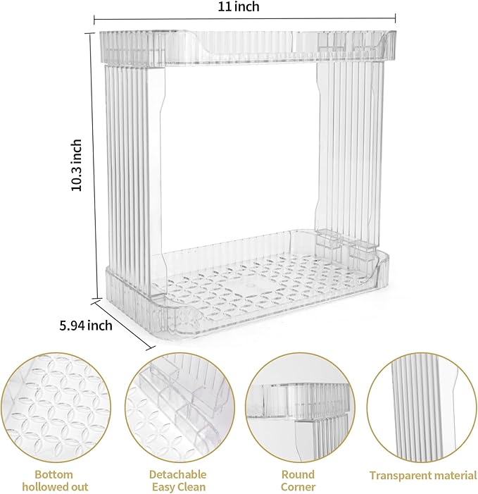 Acrylic 2 Tier Bathroom Counter Organizer,Makeup Organizer for Vanity,Clear Organizer Shelf for Kitchen Sink Countertop Storage,Perfume Tray for Dresser,Decor Tray for Skincare Cosmetics