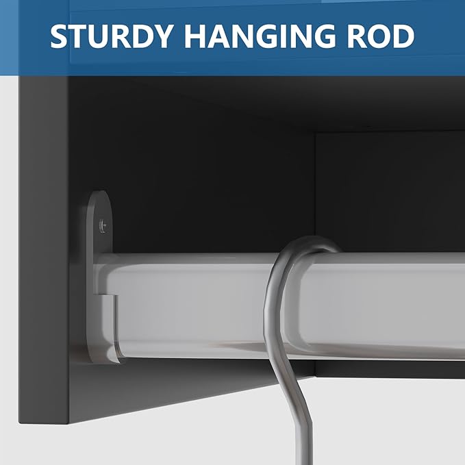 Double Hanging Closet Unit, Modular Closet System, Wood Closet System Organizer with Storage for Walk in Closets, Clothing Rack Wardrobe Closet for Hanging Clothes, Bedroom, Black, 31.5" W