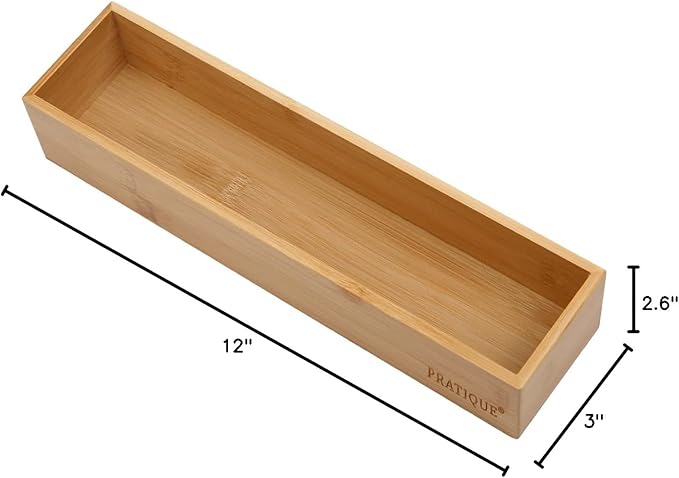Bamboo Drawer Organizer - Kitchen Utensil Organizer Silverware Tray Cutlery Holder,Office Desk Supplies and Accessories (12x3x2.6 inch)-NeatNest