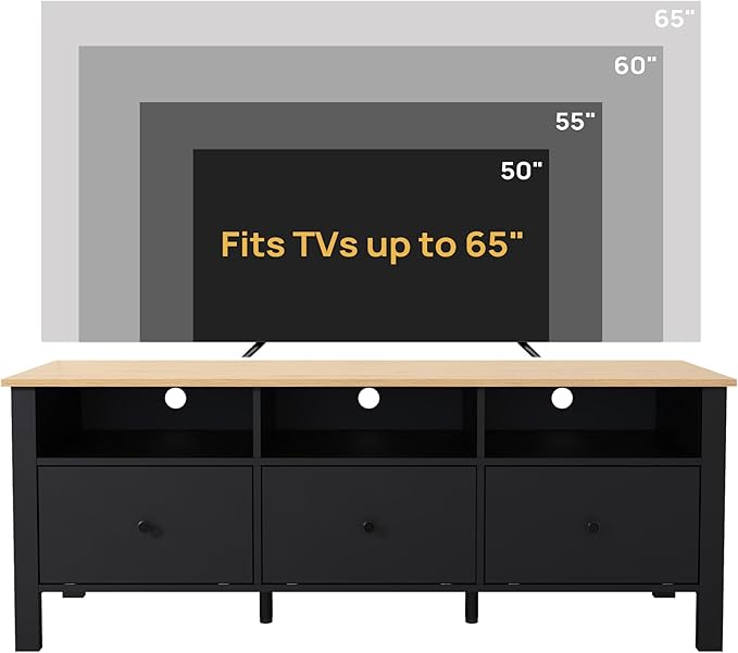 Black TV Stand, Entertainment Center for TVs Up to 55"/60"/65", Modern Media Console with 3 Cabinets for Living Room-NeatNest