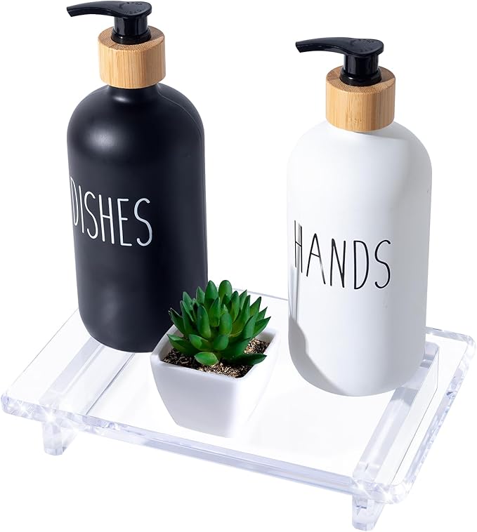 Acrylic soap Dish Tray for Bathroom Counter and Kitchen - Waterproof Countertop Organizer for Soap Dish, Vanity, Plants, Candles (1, Large-9 x 5.9 x 1.5 inch)