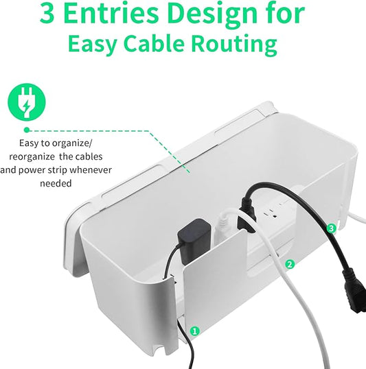 Cord Organizer Box, Cable Hider for Power Strips, Surge Protector, Extension Cord and Wire Management, Cable Management Box (2PCS/Large and Medium Size/White)-NeatNest