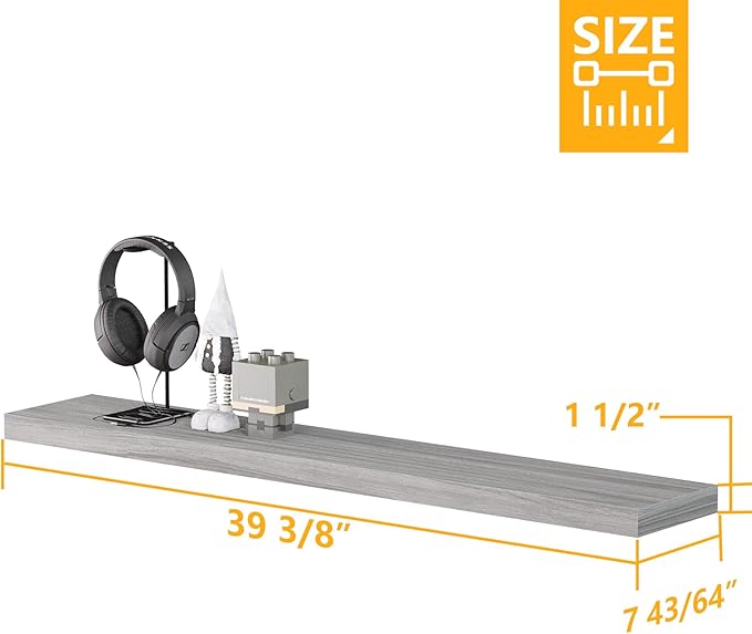 BAMEOS Floating Shelves,40 in W x 8in D Wall Mounted Wooden Shelves with Invisible Brackets Set of 2, Hanging Wall Shelves Decoration for Bedroom, Bathroom, Living Room and Kitchen-NeatNest
