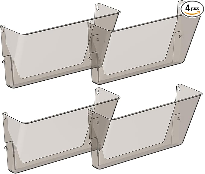 4 Pack Clear Acrylic Single Pocket, Plastic Hanging Wall Mount File Holder for Office Home ,Gray