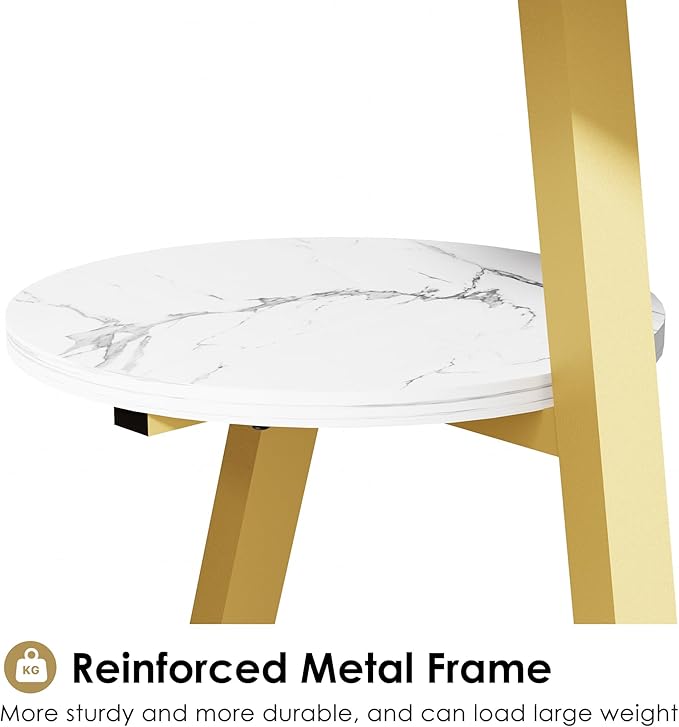 BEWISHOME Round End Table Marble Side Table with Metal Frame, Small Nightstand with 3-Tier Shelves, Night Stand for Living Room Bedroom Tall Gold White Stand KTZ41J-NeatNest