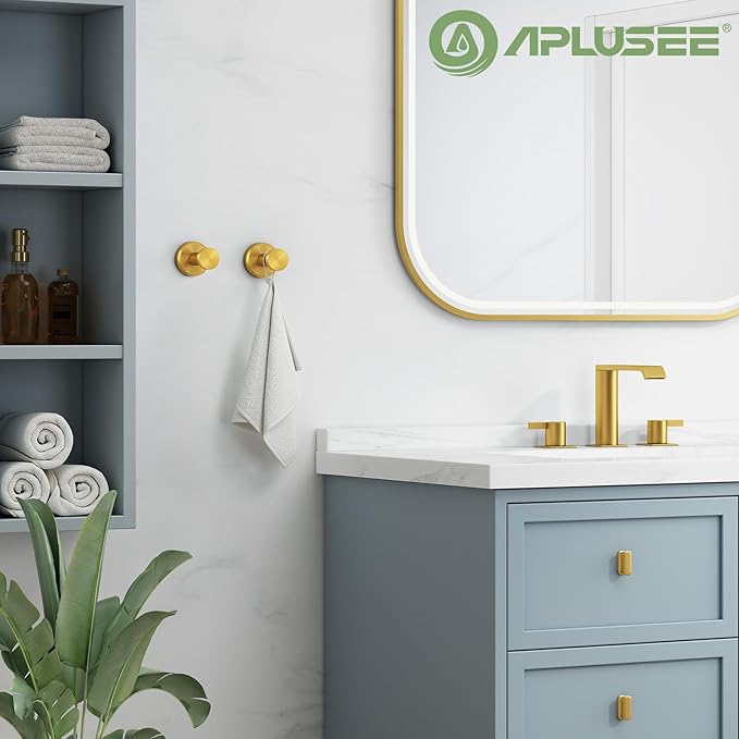 APLusee Brushed Gold Bathroom Towel Hooks 2 Pack, 304 Stainless Steel Robe Hooks for Kitchen Garage, Wall Mounted