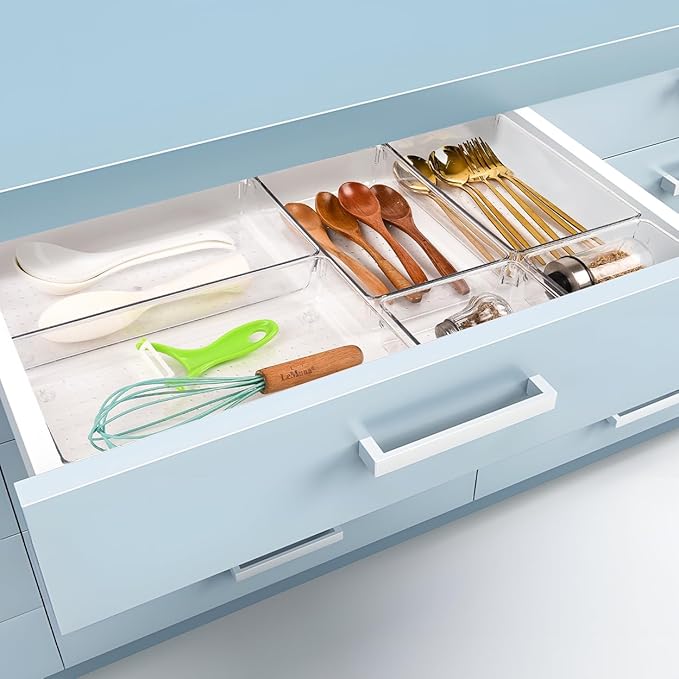3 PCS Large Drawer Organizer, 3Sizes Plastic Versatile Desk Drawer Organizer Trays with Non-Slip Silicone Pads, Storage Bins for Makeup, Office, Kitchen Gadgets Utensils, Bedroom, Tools, Bathroom-NeatNest