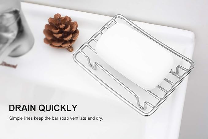 Bar Soap Dish Holder for Shower Bathroom Stainless Steel Rust Proof Self Draining, Chrome-1 Pack-NeatNest