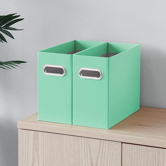 Oterri File Organizer, 8 Packs Small Storage Box, Cardboard File Folder Organizer, Collapsible File Box for Hanging File Folders Letter Size, Portable Filing Organizer with Handle (Mint Green)