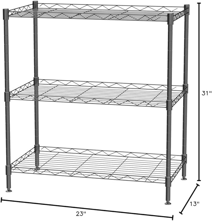 2 Tier Adjustable Storage Shelf Metal Storage Rack Wire Shelving Unit Storage Shelves Metal for Pantry Closet Kitchen Laundry (Black3)