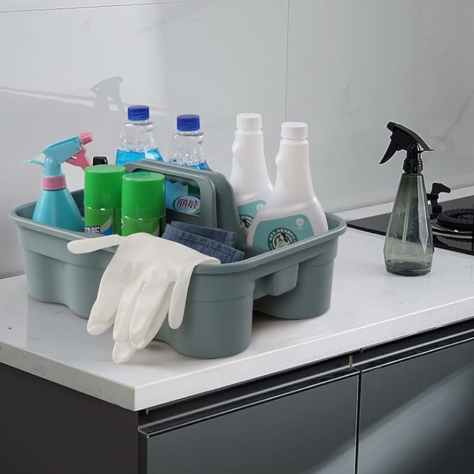 Begale 4-Pack Commercial Products Deluxe Carry Caddy for Cleaning Products, 2 Compartment Plastic Cleaning Basket-NeatNest