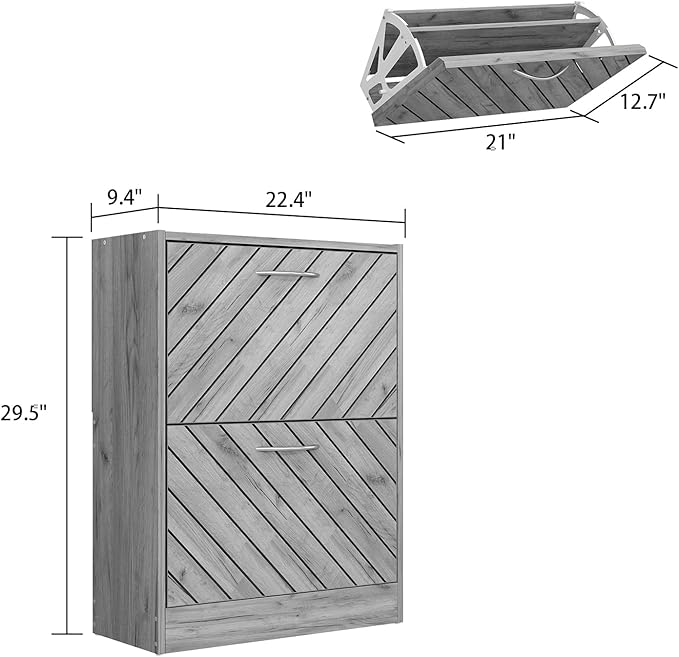 Shoe Cabinet with 2 Flip Drawers, Shoe Storage Organizer with 2-Tier Shelf for Entryway, Freestanding Shoe Rack Storage Organizer, Grey-NeatNest