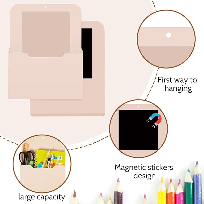 Fuutreo 6 Pcs Magnetic Wall File Organizer Magnetic Wall File Holder Refrigerator Magazine Holder for Mail Letters Paper(Earthy Color,10 x 13 Inch,Vertical)