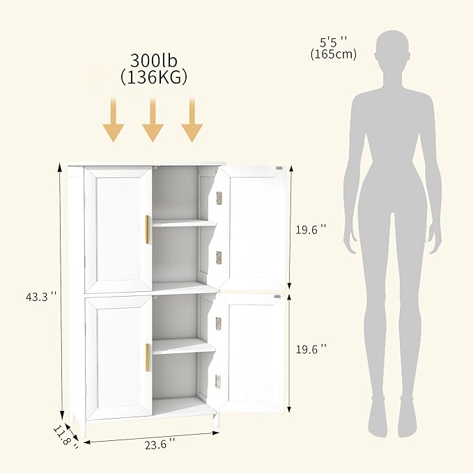 Bathroom Storage Floor Cabinet Freestanding Organizer with Adjustable Shelves for Bathroom Bedroom Laundry Room,4 Doors-NeatNest