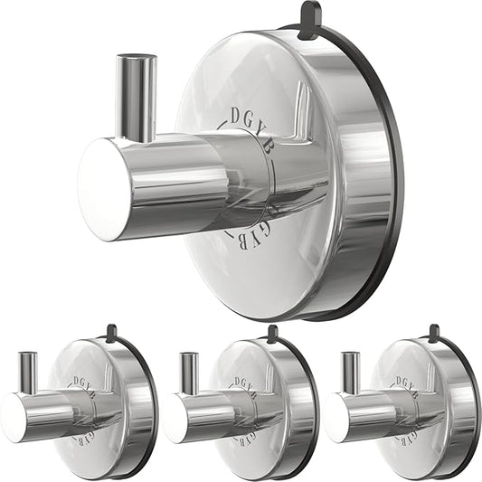 DGYB Suction Cup Hooks - 15LB Shower Hooks for Inside Shower, Stainless Steel No Drill Wall Hook Set of 4 Chrome Towel Hook for Bathrooms, Loofah, Robe-NeatNest
