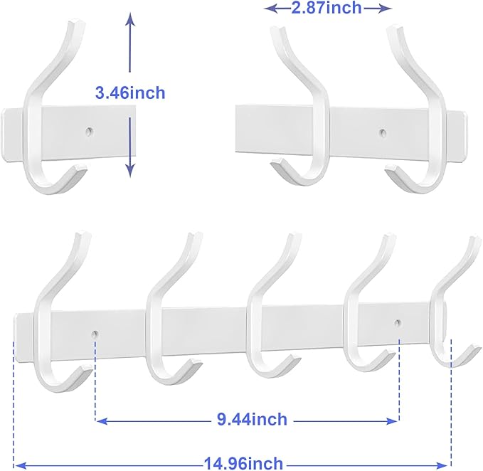 AZW Coat Rack Wall Mount,Heavy Duty Stainless Steel Metal Coat Hooks Hanging for Robes Bags Keys Hat Clothes and Bathroom Door Towels Hanger(White 5 Hooks)-NeatNest
