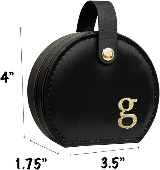 COLLECTIVE HOME - Travel Jewelry Case, Elegant Half-Moon Design with Gold Monogram, Detachable Handle, Personalized Accessory Organizer, Gift for Fashion-Forward Women and Teens, Black (g)-NeatNest