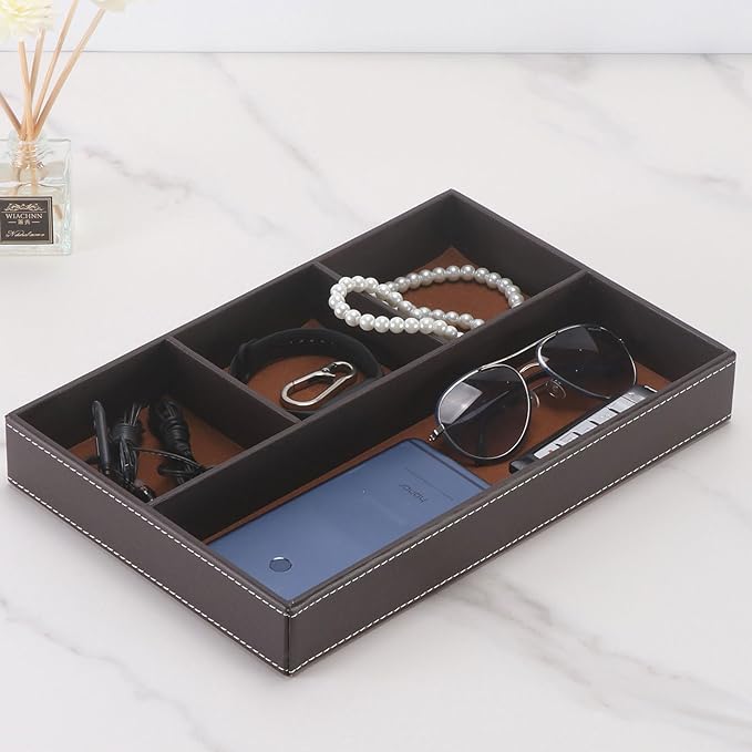 Desktop Storage Organizer, Nightstand or Dresser Organizer, Valet Tray, Entry Table Organizer, Modern bedside Box,PU Leather Drawer Storage Organizer Decorative Trays.-NeatNest