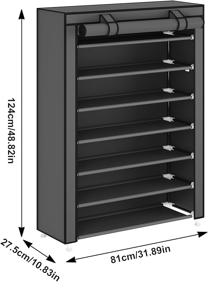 Laiensia 7-Tier Vertical Shoe Rack Organizer, Space Saving Shoe Storage Organizer, Non-Woven Cover Shoe Shelf Holds 28-35 Pairs for Bedroom, Hallway, Closet Entryway, Grey-NeatNest