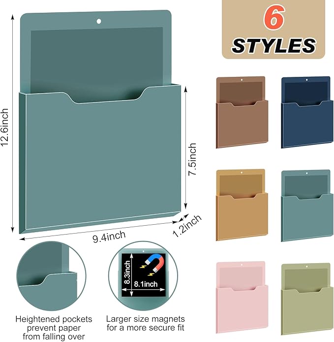 Fuutreo 6 Pcs Magnetic Wall File Organizer Magnetic Wall File Holder Refrigerator Magazine Holder for Mail Letters Paper(Mocha Mousse Color,10 x 13 Inch,Vertical)