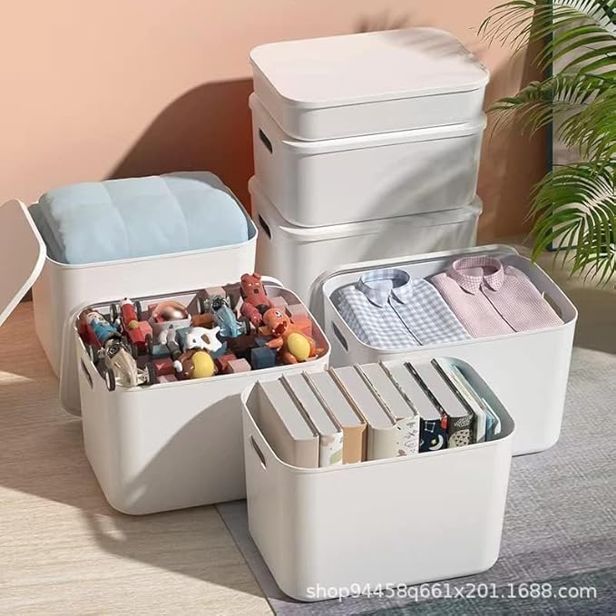 Set Of 6 Plastic Storage Bins With Lids,Versatile Kitchen Pantry Organization and Storage,for Plastic Storage Container Under Bed,Under Sink Bathroom Organizer (White, 4 Medium+2Small)-NeatNest