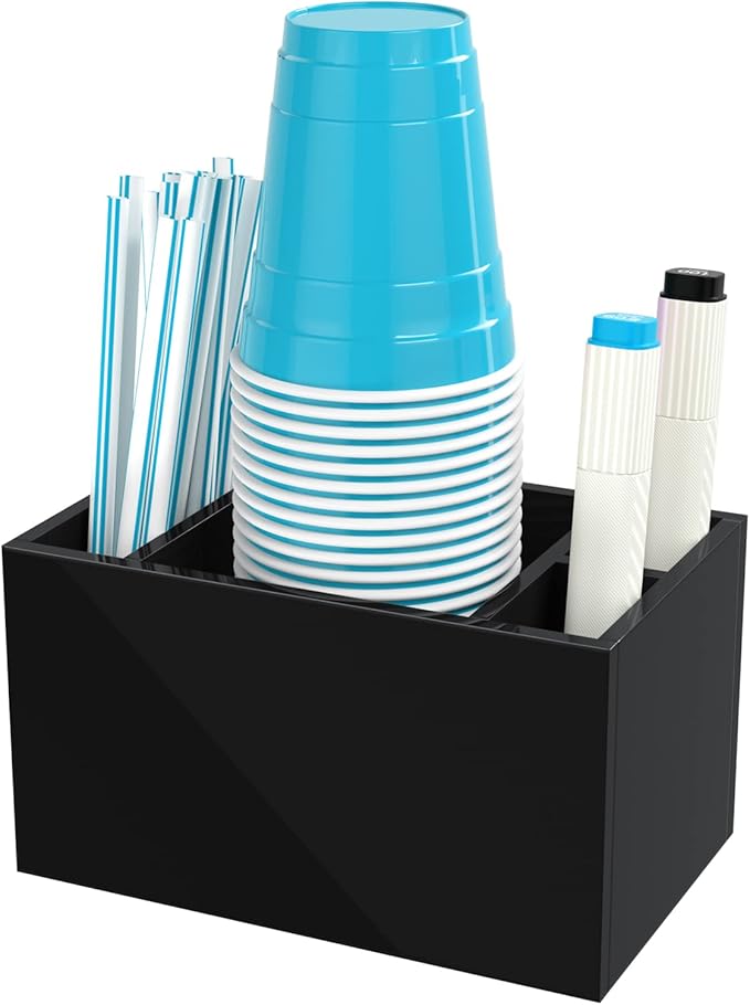 Cup Holder With Marker Slot, Party Dispenser Acrylic Organizer, Mark Your Drink Caddy, Modern Bar Counter Decor, Black-NeatNest