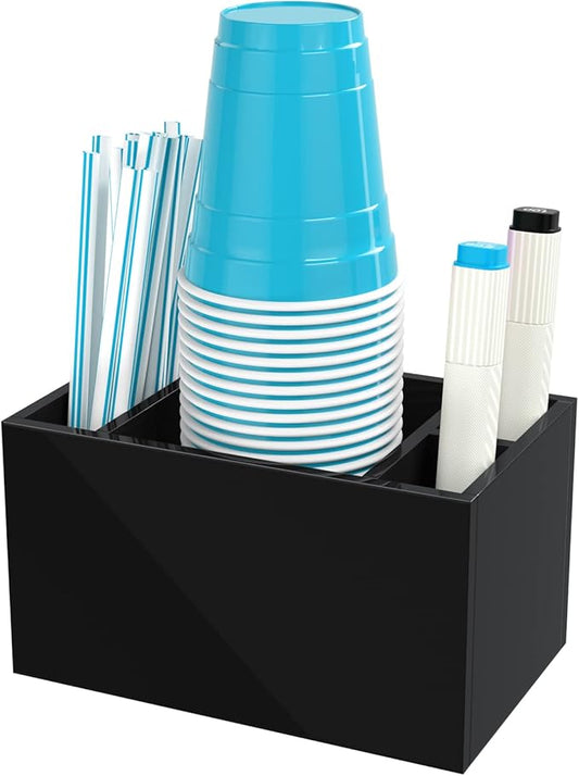 Cup Holder With Marker Slot, Party Dispenser Acrylic Organizer, Mark Your Drink Caddy, Modern Bar Counter Decor, Black-NeatNest