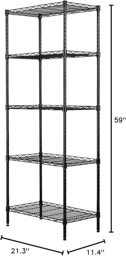 5 Tier Wire Shelving Unit, Adjustable Wire Rack Shelving, Changeable Metal Wire Storage Shelves for Kitchen, Laundry, Bathroom, Balcony, Pantry (11.4" D x 21.3" W x 59" H, Black)