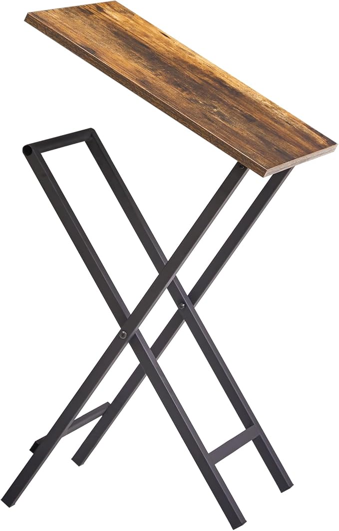 IBUYKE Foldable TV Tray Set of 2 TV,End Table with Removable Food Serving Tray,Portable Wooden Snack Table for Livingroom, Bedroom, Office, Camping,Rustic Brown, UTVT001H-NeatNest
