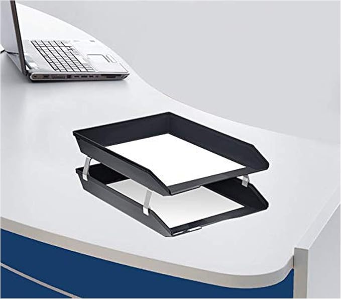 Acrimet Facility 2 Tier Letter Tray, Front Load, Letter Size/A4, Desktop File Organizer, Plastic (Black Color)-NeatNest