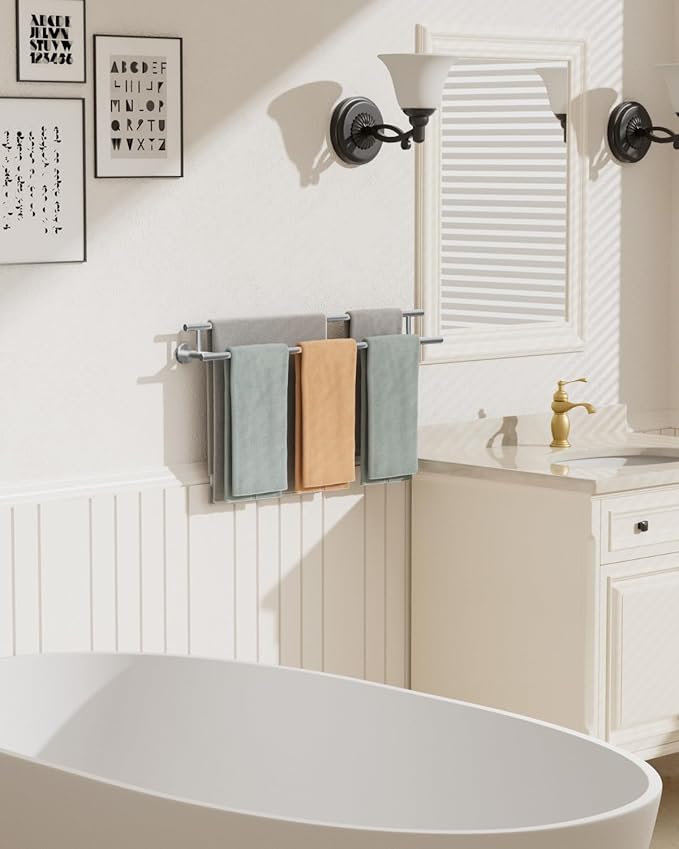 Alise Double Bath Towel Bars Towel Racks for Bathroom Lavatory,Wall Mount Towel Holder SUS304 Stainless Steel Towel Hanger Towel Rail 28 Inch,GYT6902-700-LS Brushed Nickel