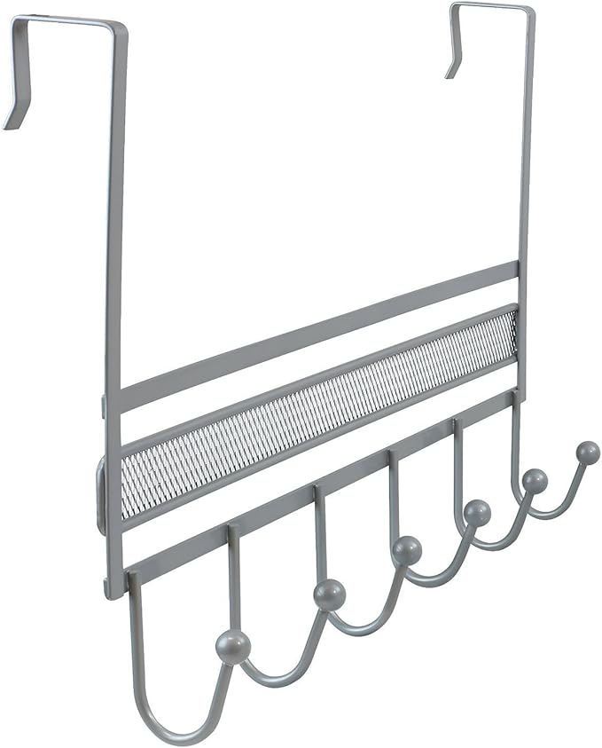 Deco Brothers Over The Door Hook Organizer with 6 Hooks, Silver-NeatNest