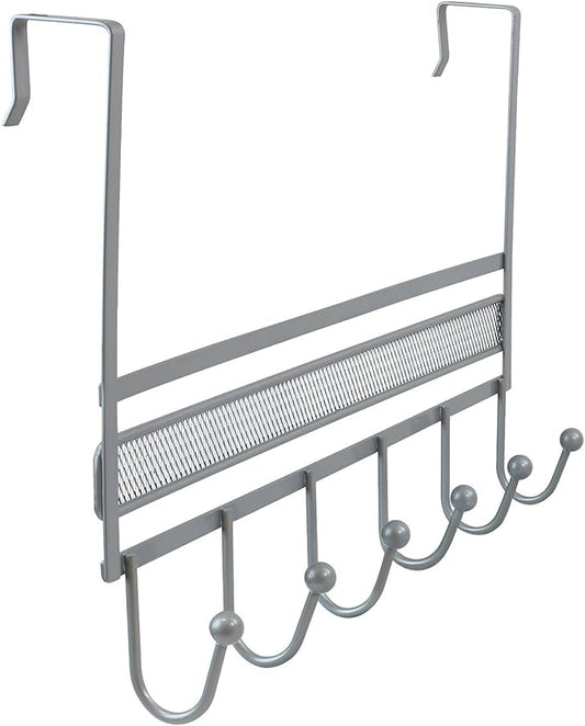 Deco Brothers Over The Door Hook Organizer with 6 Hooks, Silver-NeatNest