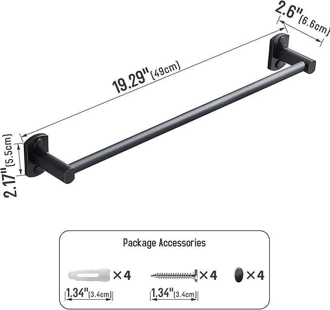 Bathroom Towel Bar for Wall Mount-Towel Rods for Bathroom-20 Inch Black Towel Holder Bath Towel Hanger
