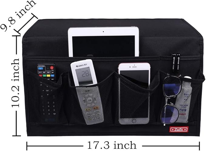 Bedside Storage Organizer - 6 Pockets, Table Cabinet Caddy for Remotes, Phone, Glasses (Black)-NeatNest