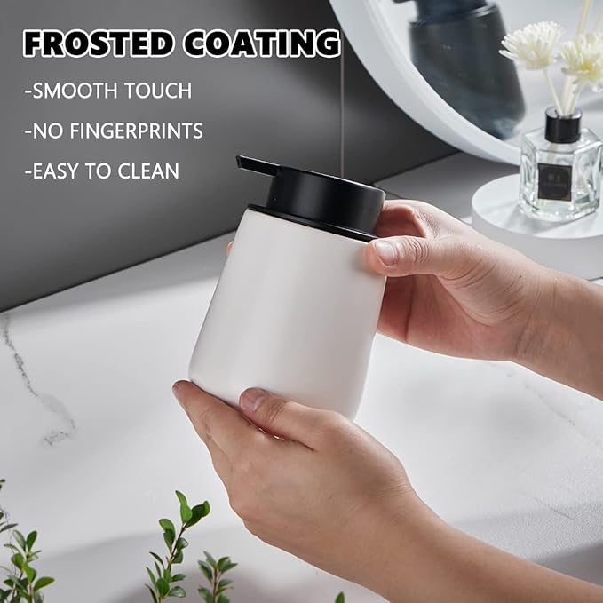 12Oz White Foam Soap Dispenser - Ceramic Foaming Hand Soap Dispenser Set with Easy-to-Press Pump, Refillable Liquid Dish Soap Dispensers for Bathroom and Kitchen, 2 Pack-NeatNest