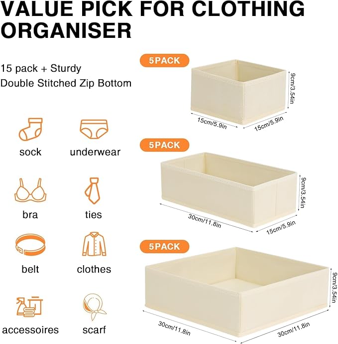 DIMJ Drawer Organizer Clothes 6 Pack - Foldable Baby Organizers and Storage & Dresser Organizer for Bedroom, Closet - Nursery Organization Dresser Dividers for underwear, Sock,Bra, Belt, Tie, Beige-NeatNest