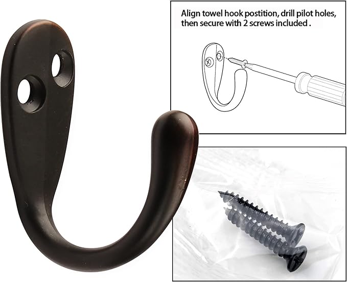 HASWARE 6 PCS Coat Hook, Wall Mounted Hooks Coat Hooks Robe Hooks Hangers Heavy Duty with 12 Pieces Screws for Bedroom Bathroom Kitchen Door Wall (Oil-Rubbed)