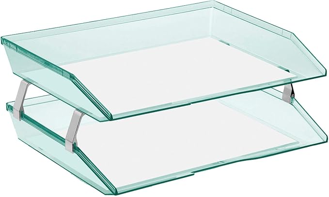 Acrimet Facility 2 Tier Letter Tray, Side Load, Letter Size/A4, Desktop File Organizer, Plastic (Clear Green Color)-NeatNest